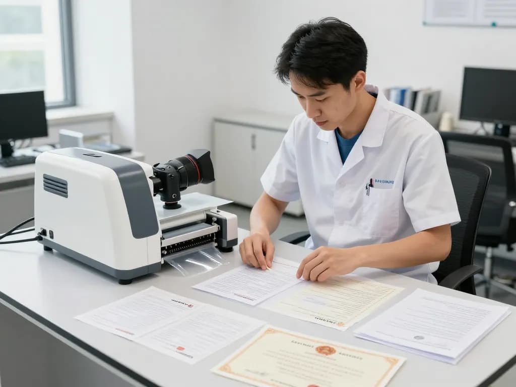 Dịch vụ bóc ép plastic performed by a technician showcasing delicate handling of important documents in a modern office setting.