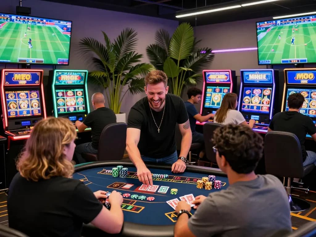 Engaged players enjoying thrilling moments at MMOO online gaming platform, featuring sports betting and live casino action, promoting https://mmoo1.de.com.