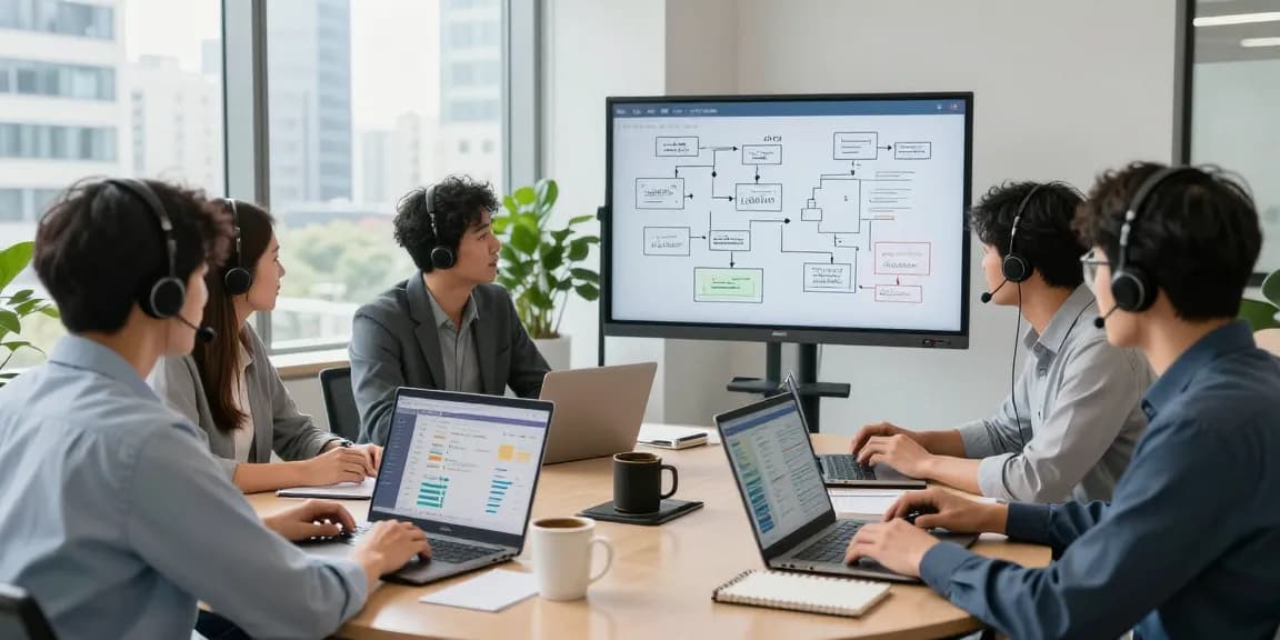 Team collaborating on IT support businesses in a modern office.