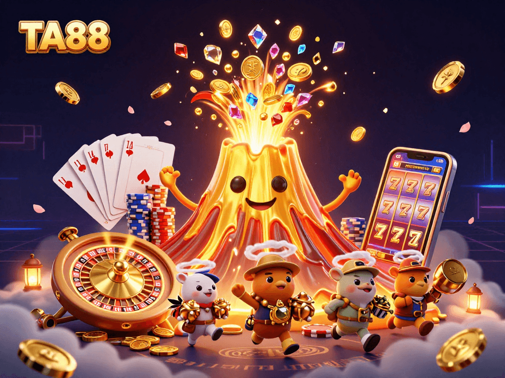 TA88 volcano rewards players with a treasure of coins and gems in this exciting casino scene.