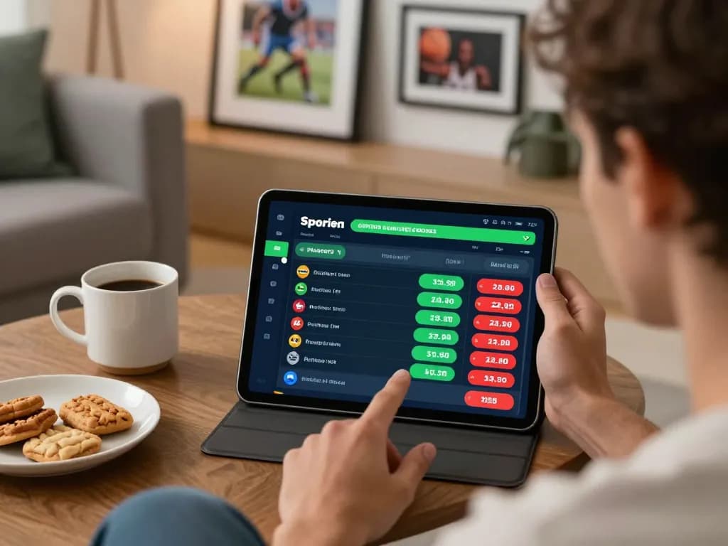 Engaging user placing bets on open88c app in cozy home setting
