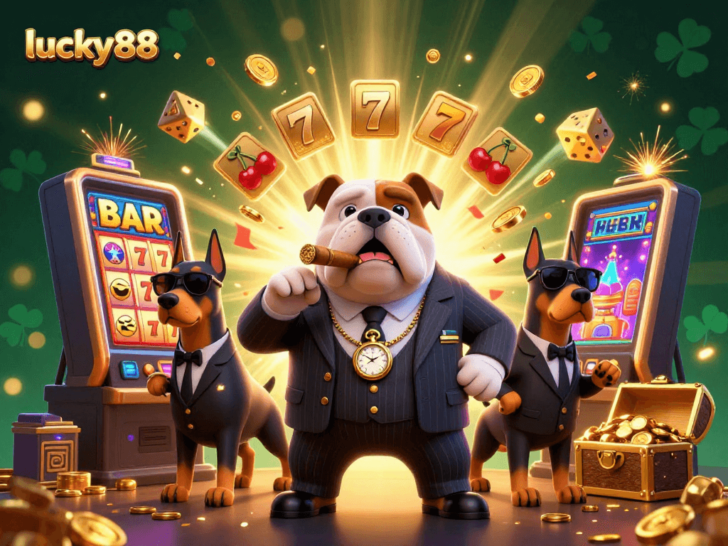 Experience thrilling gameplay at lucky88 with the cartoon mafia bulldog and lavish gaming elements.