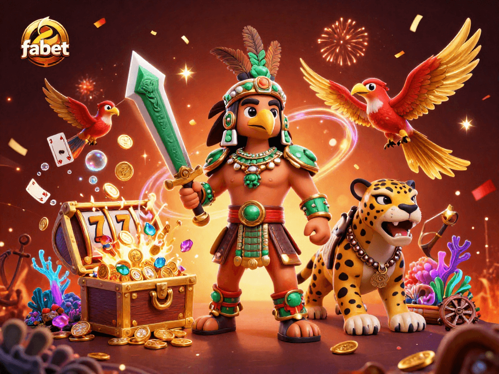 Engage with fabet's thrilling slots and jackpots in this vibrant 3D casino scene.