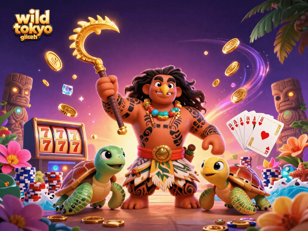Gioca ai favolosi wild tokyo giochi mentre il dio Maui e la tartaruga ti accompagnano.