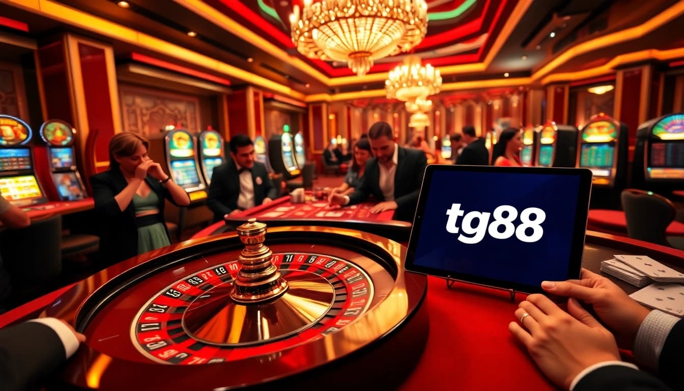 Players enjoying a thrilling game at tg88 casino featuring roulette and poker tables.
