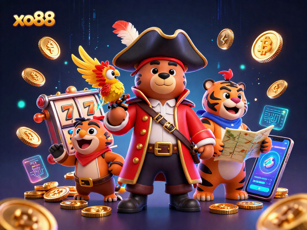 Engage with thrilling slots gameplay at xo88, featuring vibrant characters and neon elements in this captivating casino scene.