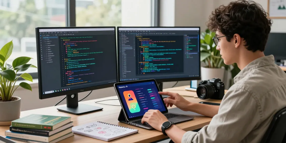 Engaging workspace featuring AI developer working on the spicy ai application with multiple screens and modern office decor.