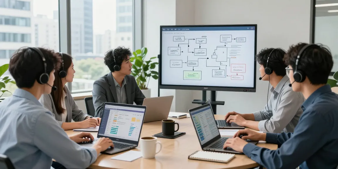 Team collaborating on IT support businesses in a modern office.