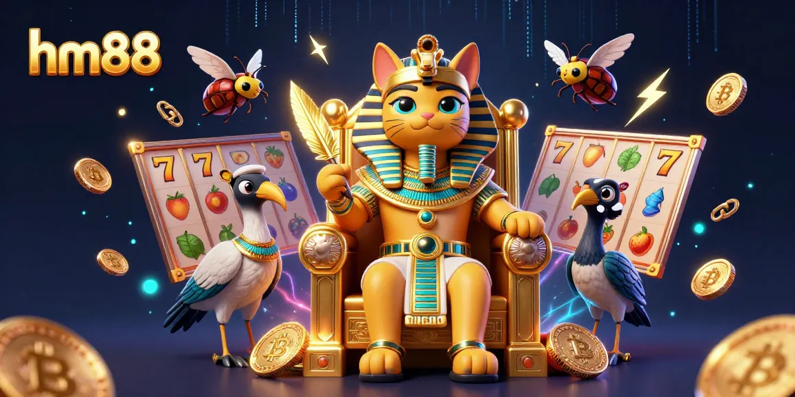Engage with exhilarating gaming at hm88 with vibrant slot reels and golden pharaoh characters.