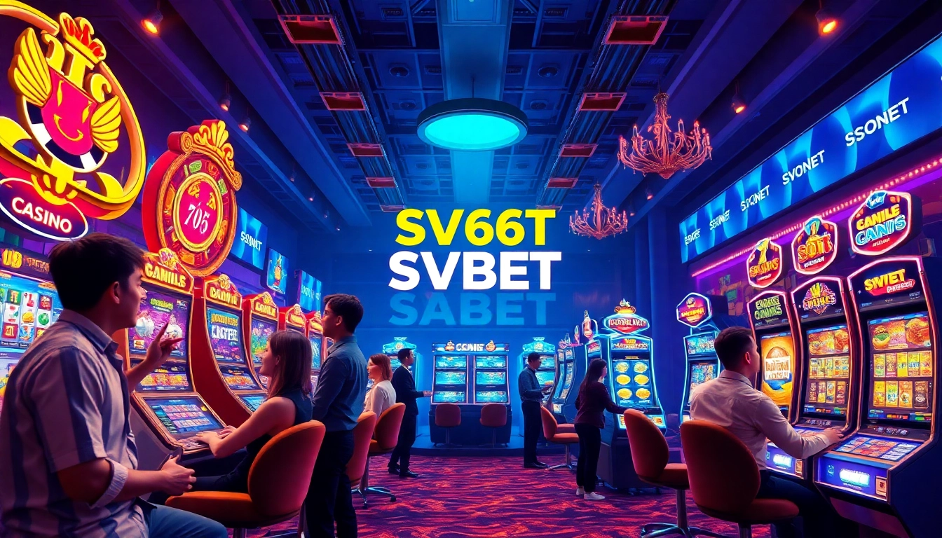 Exciting scene of SV66 BET showcasing vibrant online gaming experiences with players engaging in casino and betting activities.