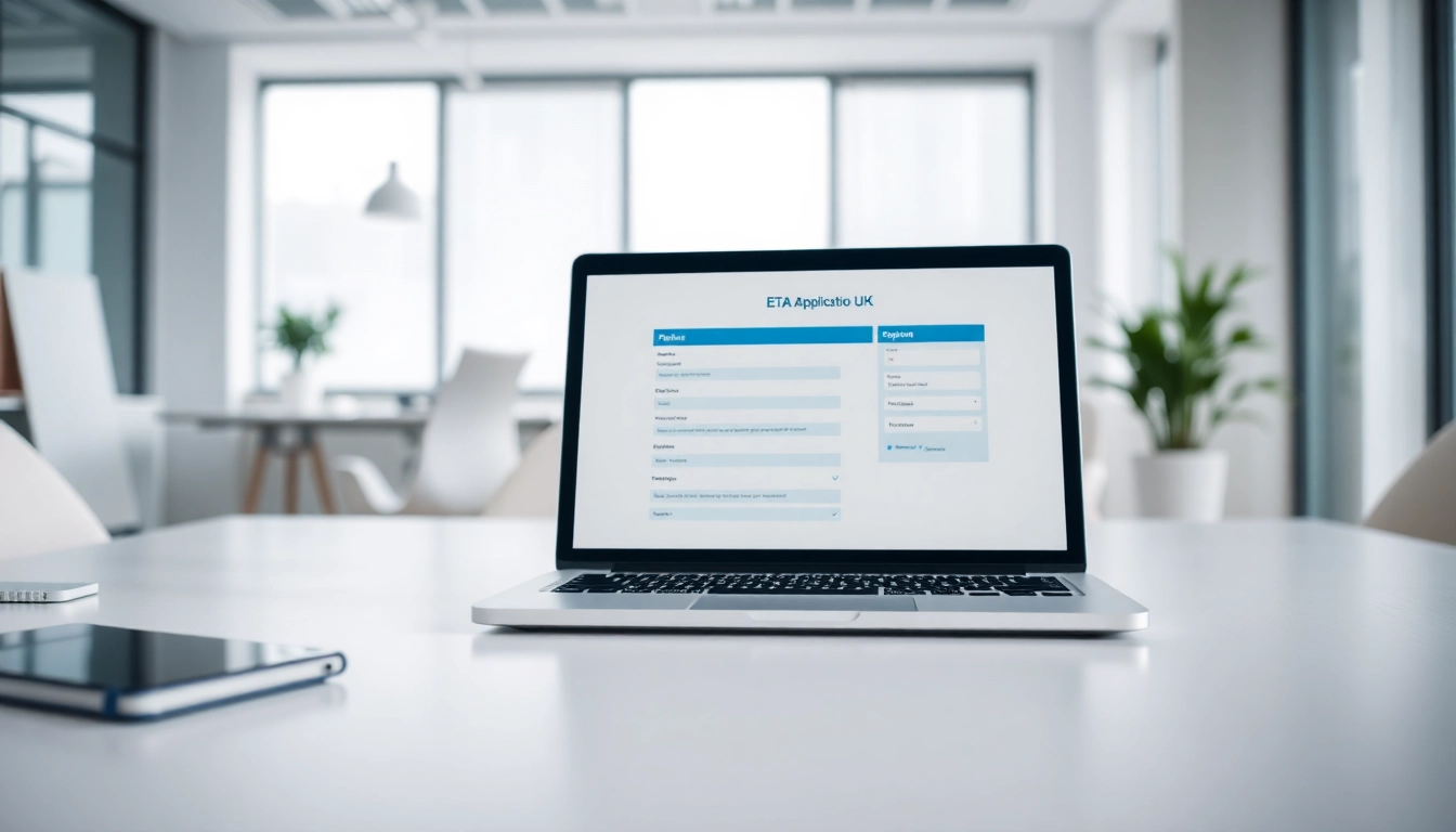 Visualize the seamless eta application uk process in a professional workspace.