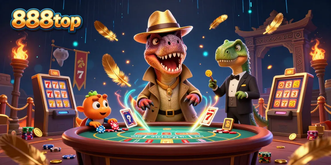 Experience thrilling gaming fun at 888top with a cartoon velociraptor counter at blackjack.