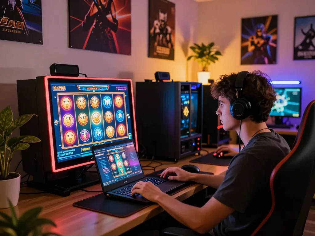 Player immerses in f168 online slot experience with colorful graphics on laptop