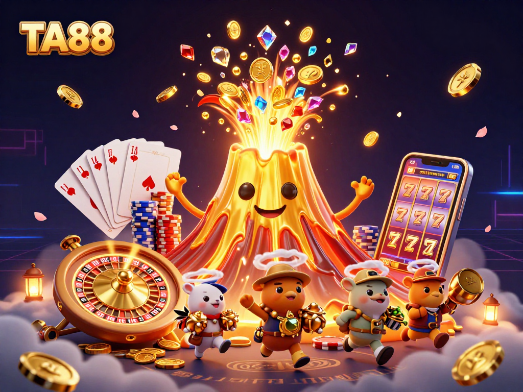 TA88 volcano rewards players with a treasure of coins and gems in this exciting casino scene.