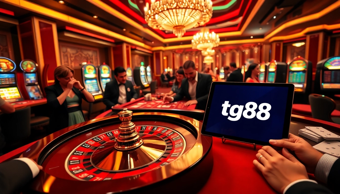 Players enjoying a thrilling game at tg88 casino featuring roulette and poker tables.